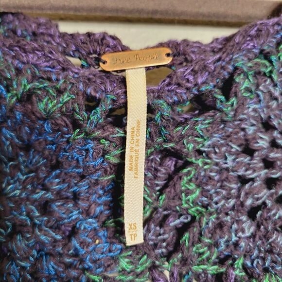 Free People Whimsigoth Y2K Long Fairy Grunge Crochet Sweater Boho Purple Blue Gr - Picture 5 of 9
